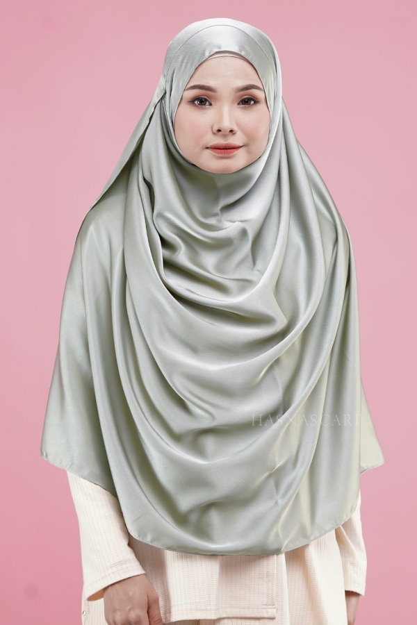 Hasna Shawl Satin Silk Plain - Salt Olive Hasna Shawl Satin Silk Plain - Salt Olive